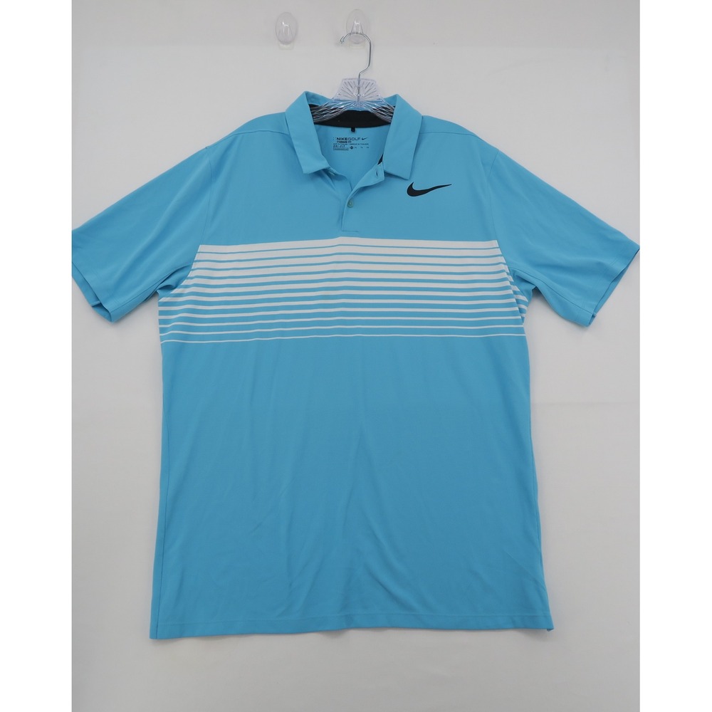 Nike Golf Dri-FIT Polo Shirt Men XL Blue White Striped Standard Fit Short Sleeve